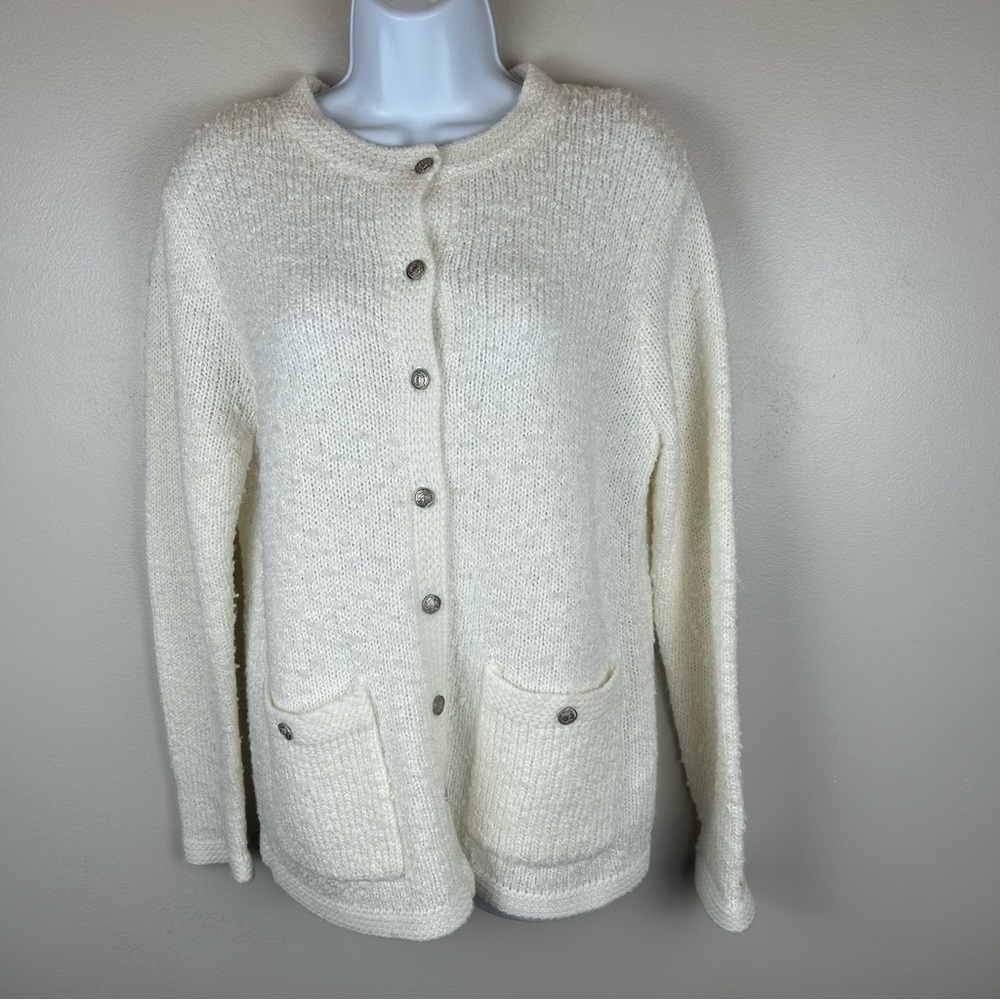 Vintage‎ Prince Richard ? Boucle Cardigan Womens Medium Cream W Silver Buttons